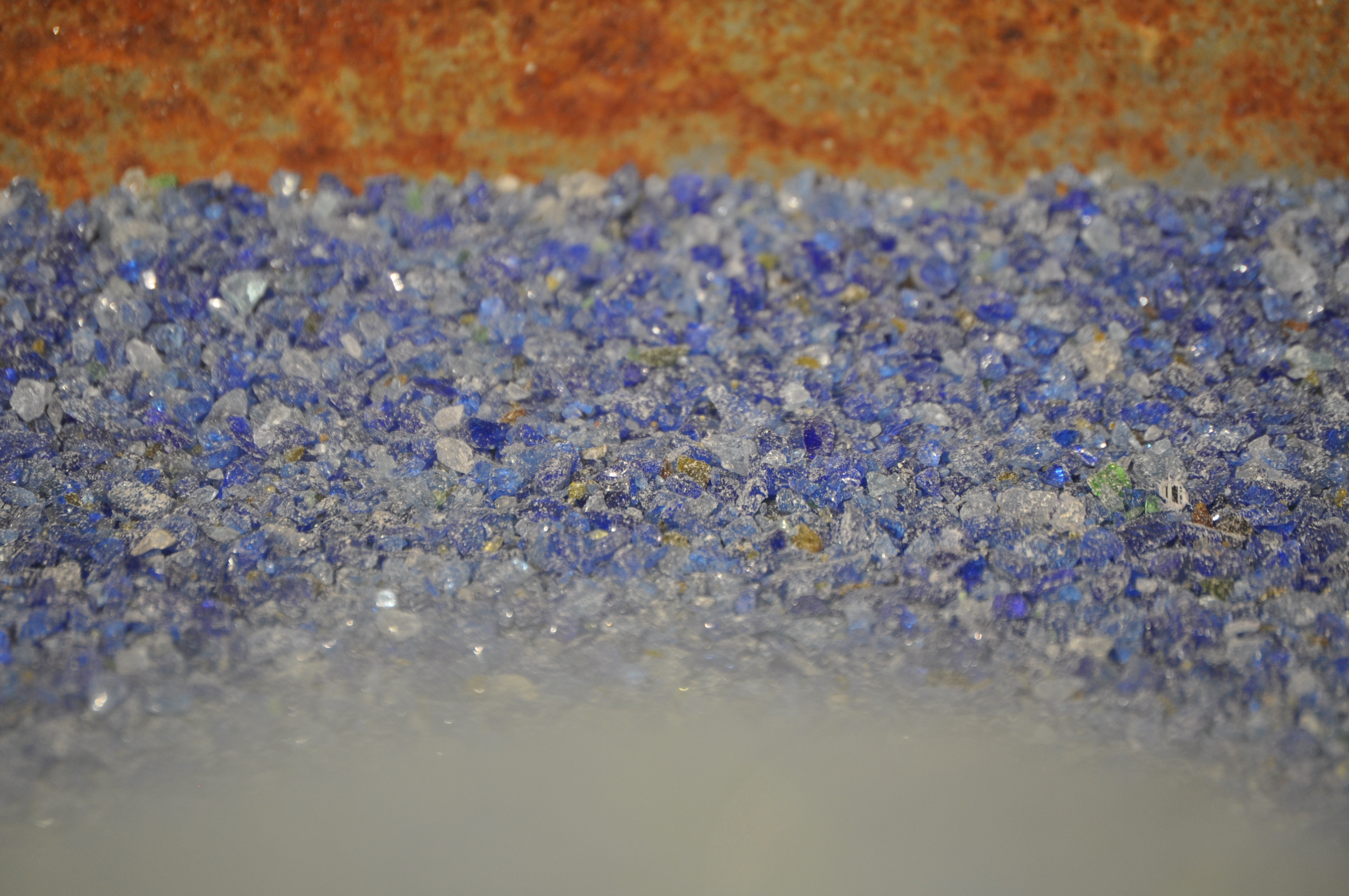 Crushed blue glass cullet, the finished product
